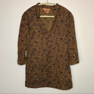Tory Burch Blouse Size 2 Zebra Print Brown Black